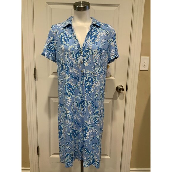 Lilly Pulitzer Sadie Polo Peri Blue Turtley Awesome Dress, Size L - Picture 1 of 11